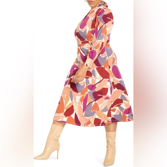 Eloquii Abstract Aline Modern Arts Midi Dress Long Sleeve Stretch Formal Work 22 - Picture 3 of 11